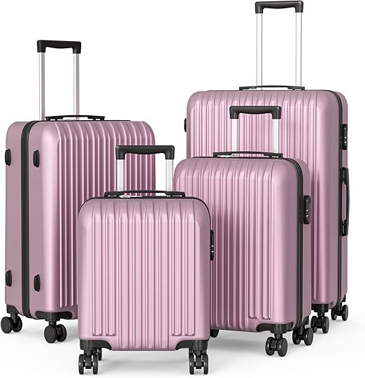 Apelila 4 Piece Hardshell Luggage Sets,Travel Suitcase,Carry On Luggage with Spinner Wheels Free Cover&Hanger Inside4PC (light pink)