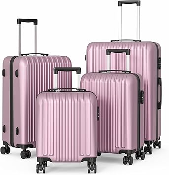 Apelila 4 Piece Hardshell Luggage Sets,Travel Suitcase,Carry On Luggage with Spinner Wheels Free Cover&Hanger Inside4PC (light pink)