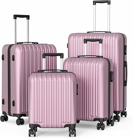 Apelila 4 Piece Hardshell Luggage Sets,Travel Suitcase,Carry On Luggage with Spinner Wheels Free Cover&Hanger Inside4PC (light pink)