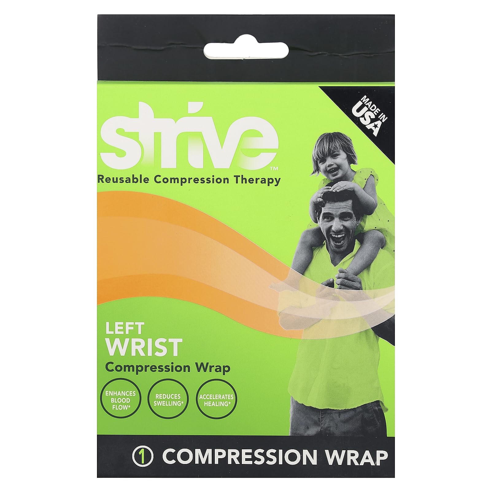 Strive Left Wrist Compression Wrap, Joint Pain Relief and Muscle Recovery for Sports and More, For Men or Women, Reusable, Made in the USA