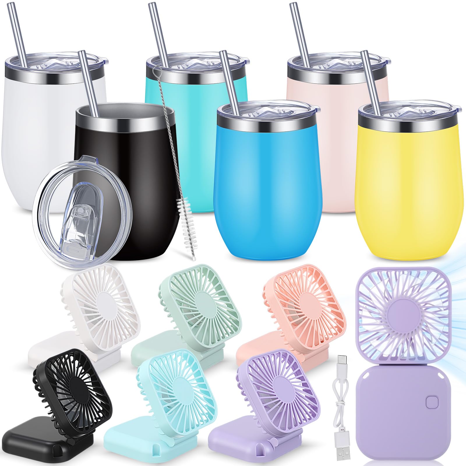 Tasse à café et verres en acier inoxydable avec mini ventilateur portatif de cadeaux de fête d'été
