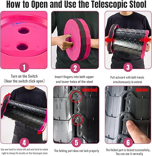 Miniatura 3 de Taburete plegable mejorado grueso, taburete plegable portátil retráctil para pesca, excursiones de senderismo, barbacoa, fiestas, actividades al