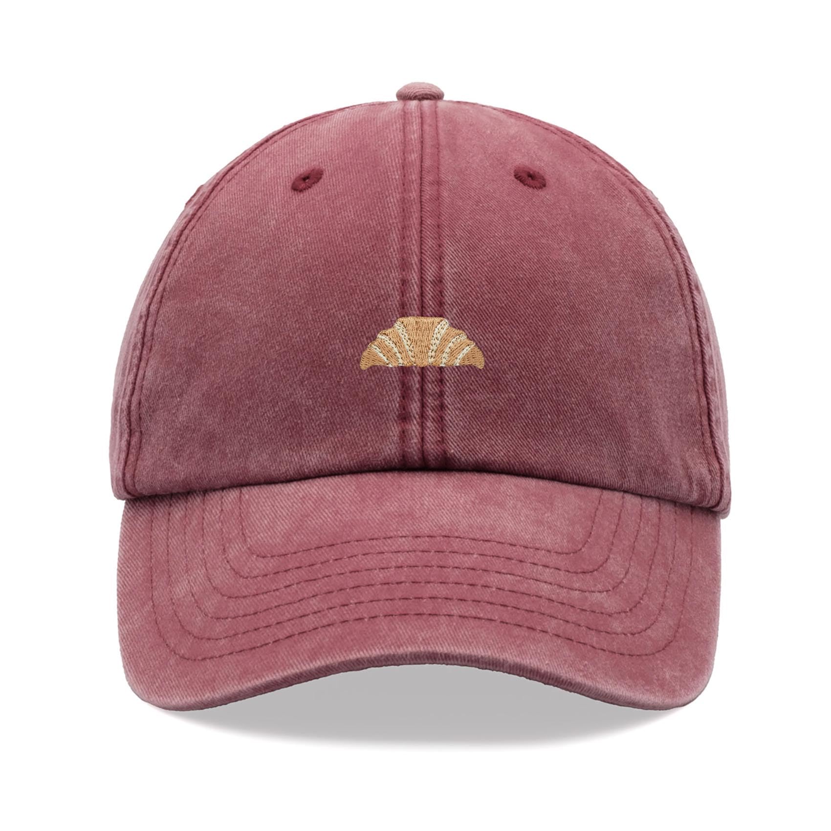 Croissant Baseball Cap Vintage Washed Unisex Dad Hat Adjustable Red