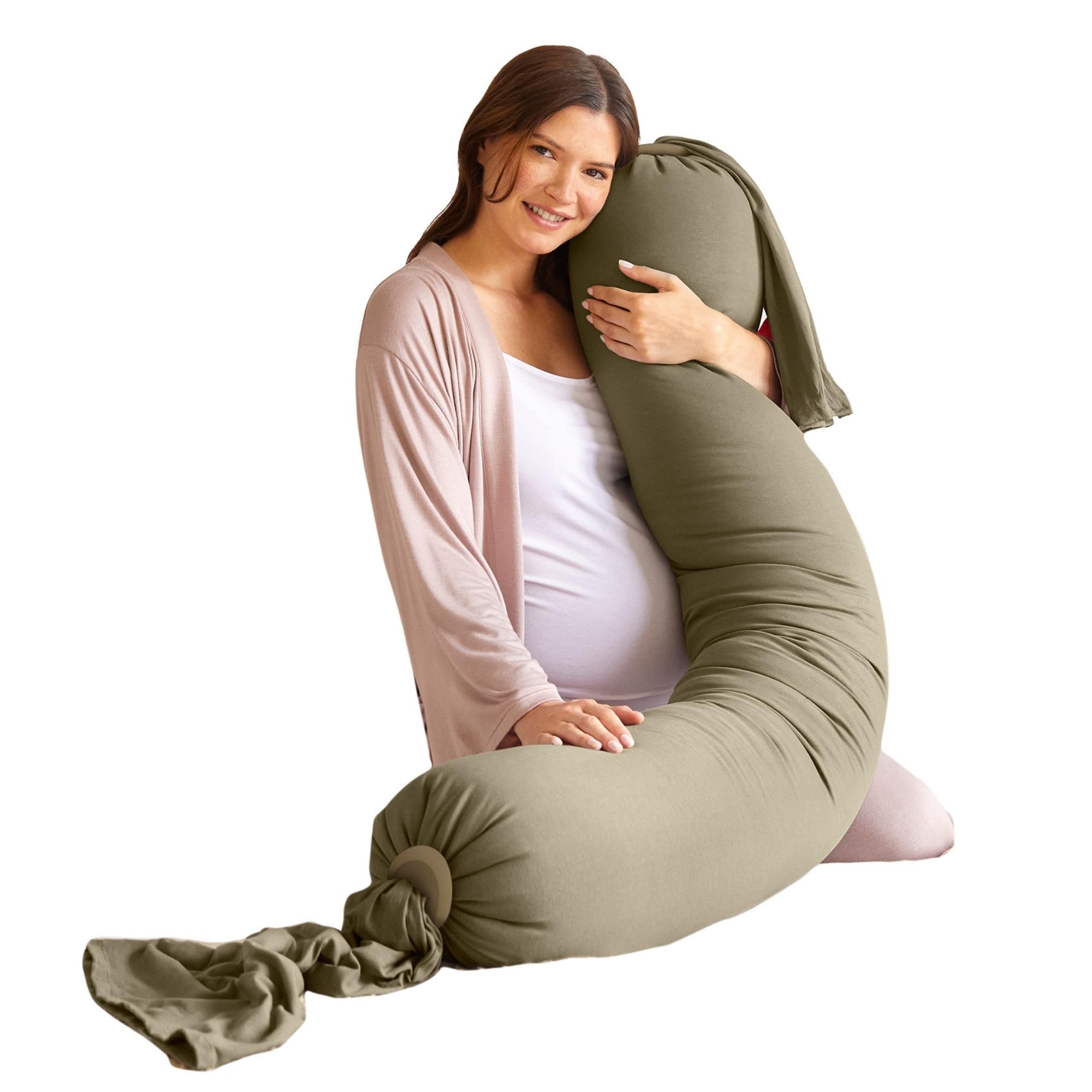 bbhugme Adjustable Pregnancy Pillow – Full Body Support for Side Sleeping - Adjustable Firmness and Shape - Supports Back, Legs, Belly, Hips for Pregnant Women - Removable Cover - Dusty Olive