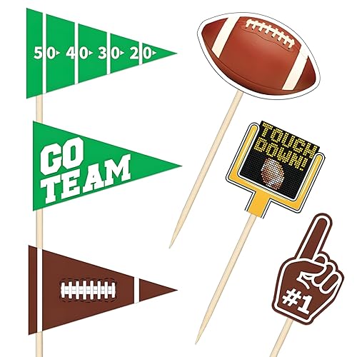 96 pcs Football Flag Wooden Food Picks, Rugby Cupcake Toppers