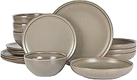 Vista 7 de Gibson Elite Rhinebeck - Juego de vajilla de 16 piezas con tazones dobles, servicio para 4 – Platos y tazones de gres blanco y negro