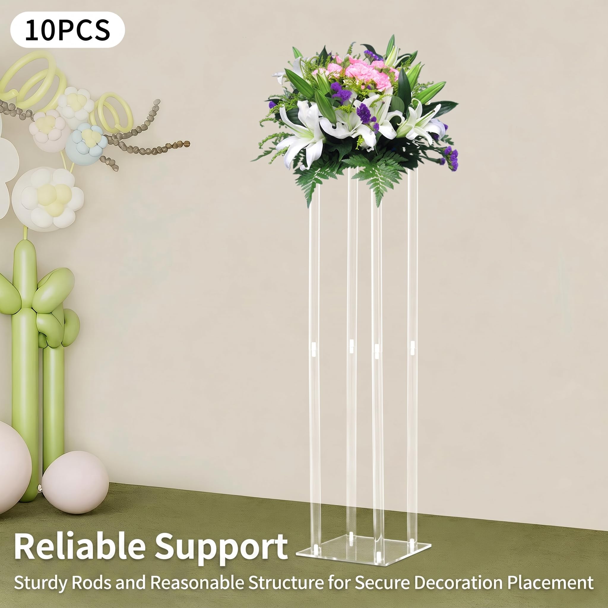 Acryl Blumenständer Set 10 Stück 80cm Transparent Modern | Blumenständer Hochzeit Deko mit stabilem Design 5kg Tragkraft Tischdeko Event Dekoration für Blumenarrangements