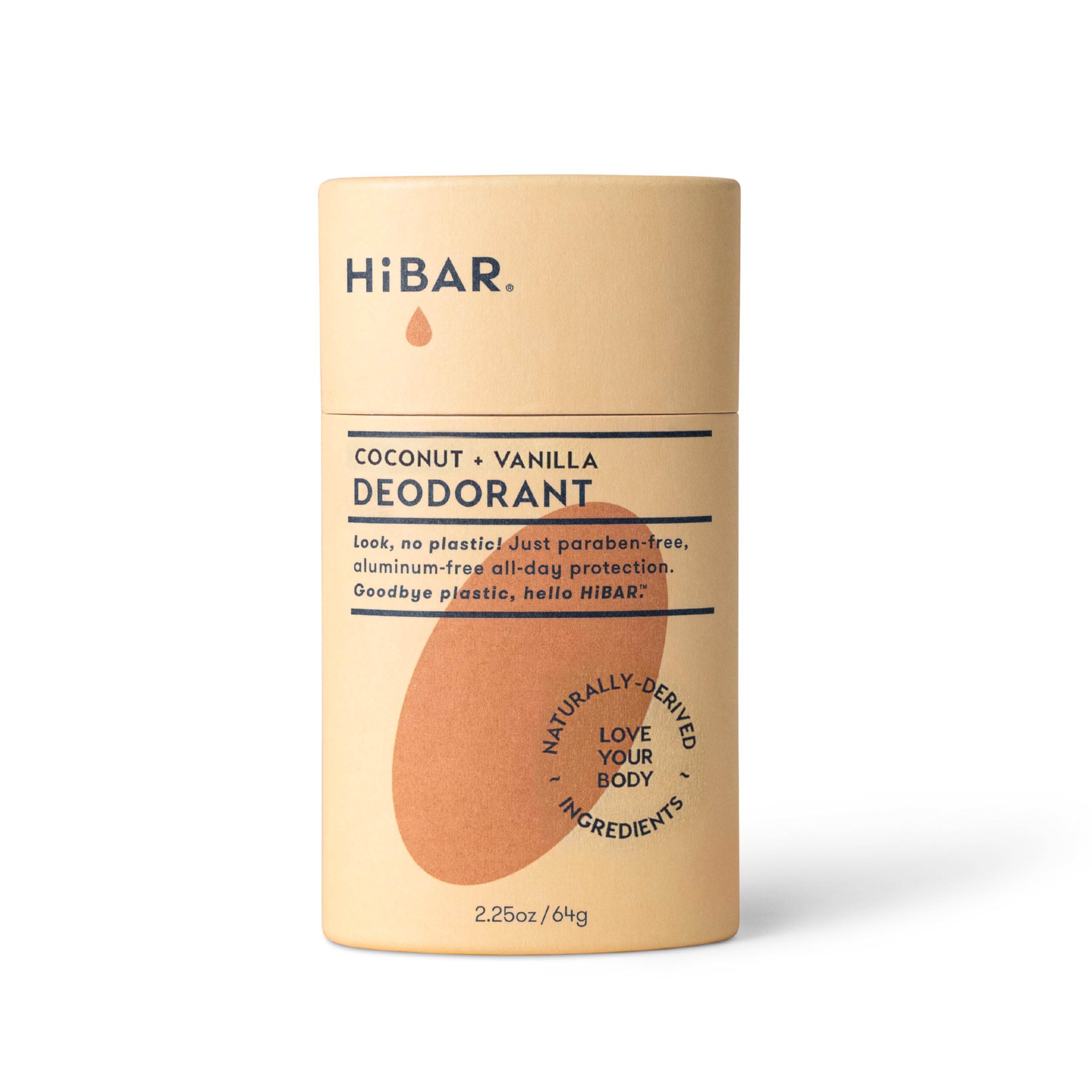 HiBAR - Coconut & Vanilla Plastic Free Deodorant - Natural Deodorant - All-Day Protection - With Sunflower Seed Wax, Rice Bran & Shea Butter - Plastic, Paraben & Aluminum-Free - Vegan - 1 Pack