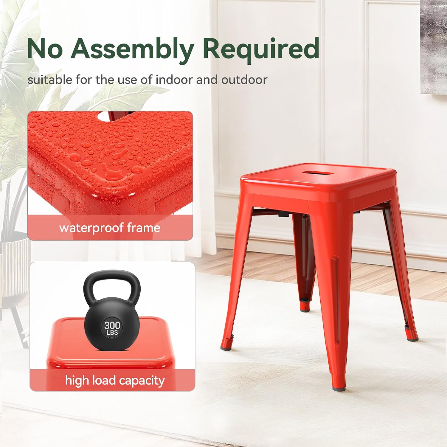 Vogue Furniture Direct 18 inch Industrial Metal Bar Stools, Counter Height Industrial Stools, Stackable Backless Design for Kitchen Island, Bar & Patio, Indoor/Outdoor Use (4, Red)