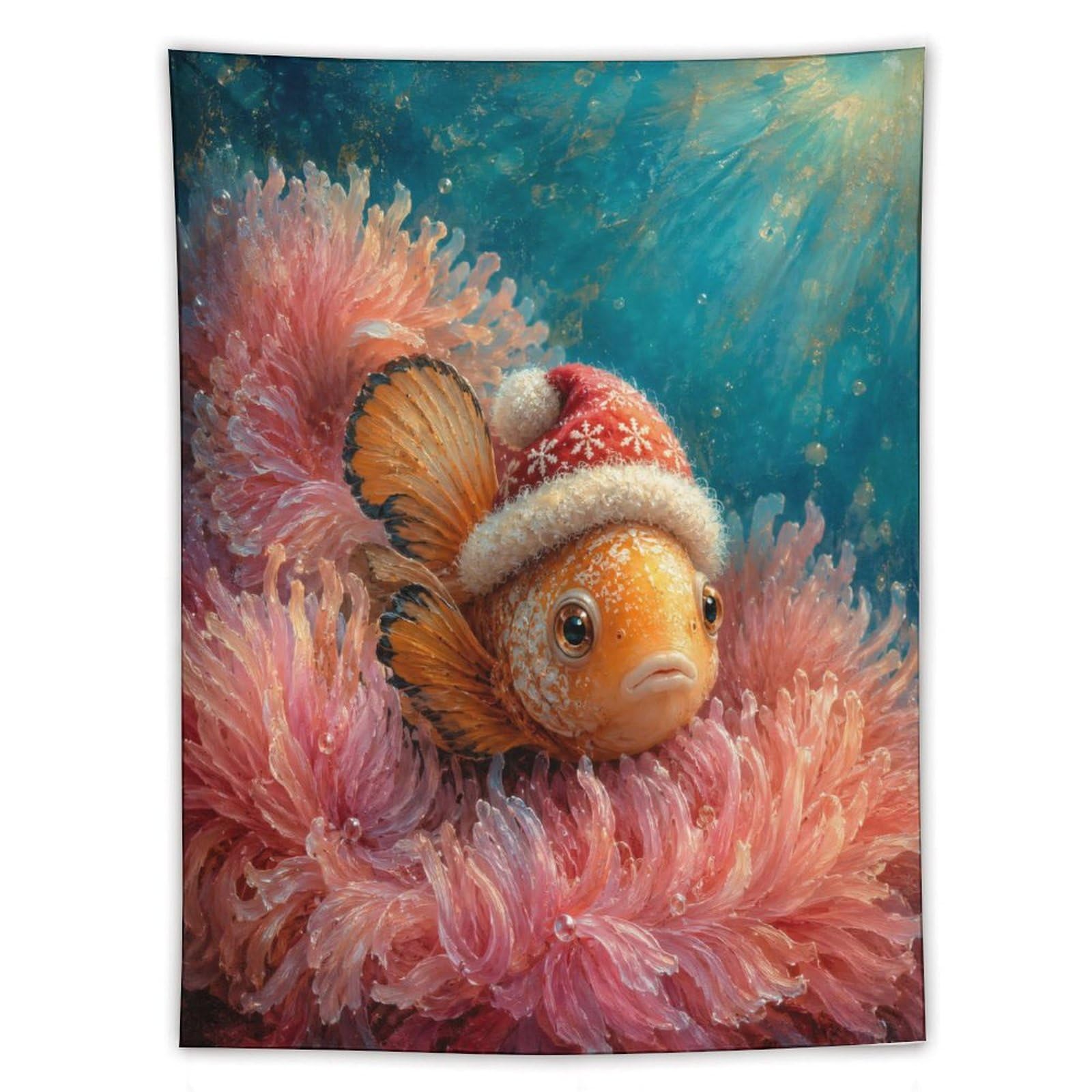 H3B8U2Y5 Clownfish Pink Anemone Wall Tapestry, Detailed Illustration Style