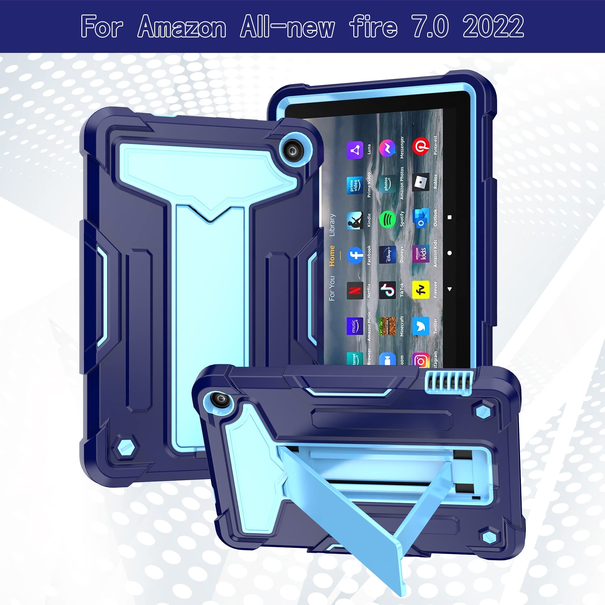 Etui do Kindle Fire 7 12. generacji 7 cali 2022, z podpórką trójwarstwową hybrydową na cały korpus, wytrzymała, odporna na wstrząsy osłona chroniąca przed upadkiem