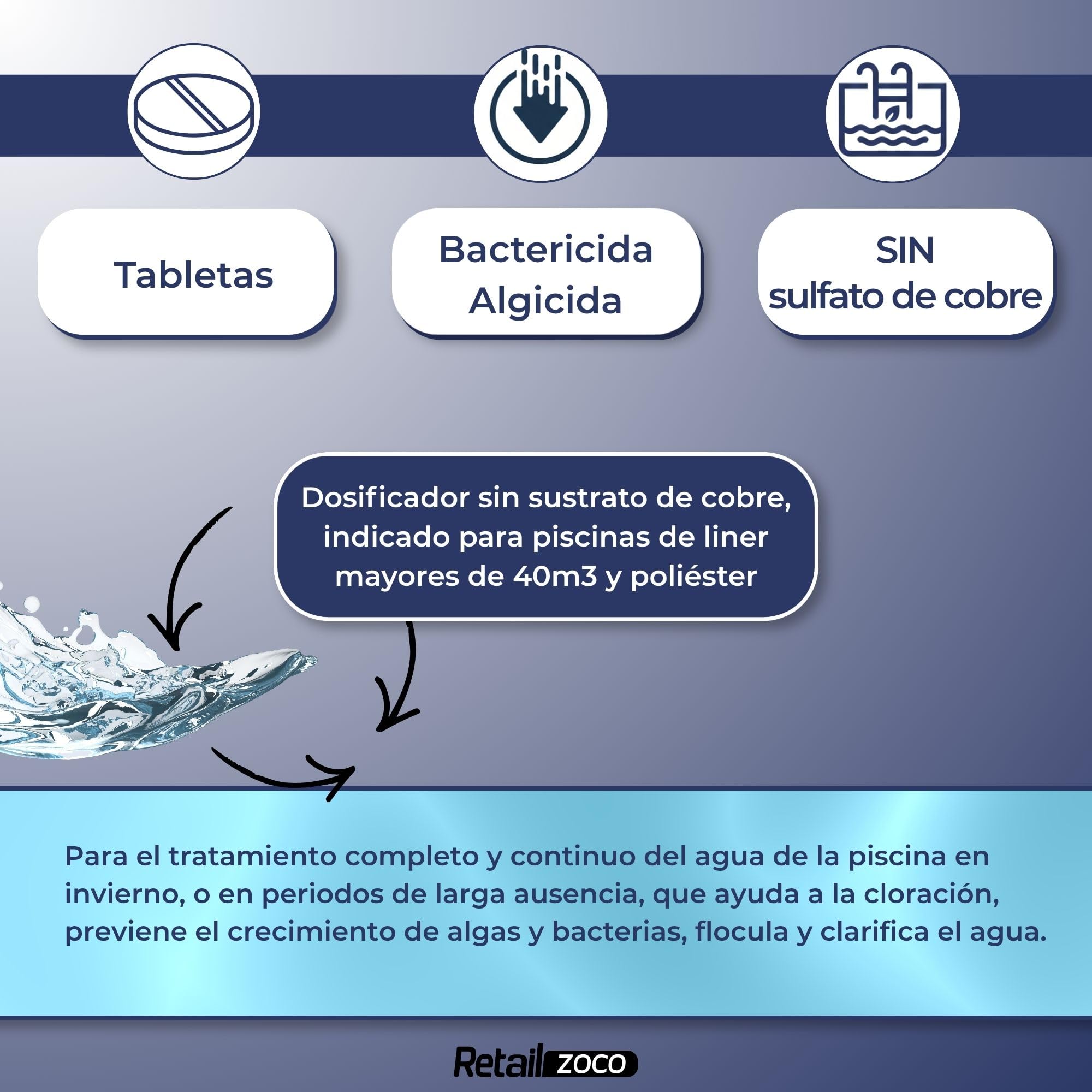 Dosificador auto invernaje SIN cobre, Tratamiento agua piscina 2 Kg 50m3 - imagen 5