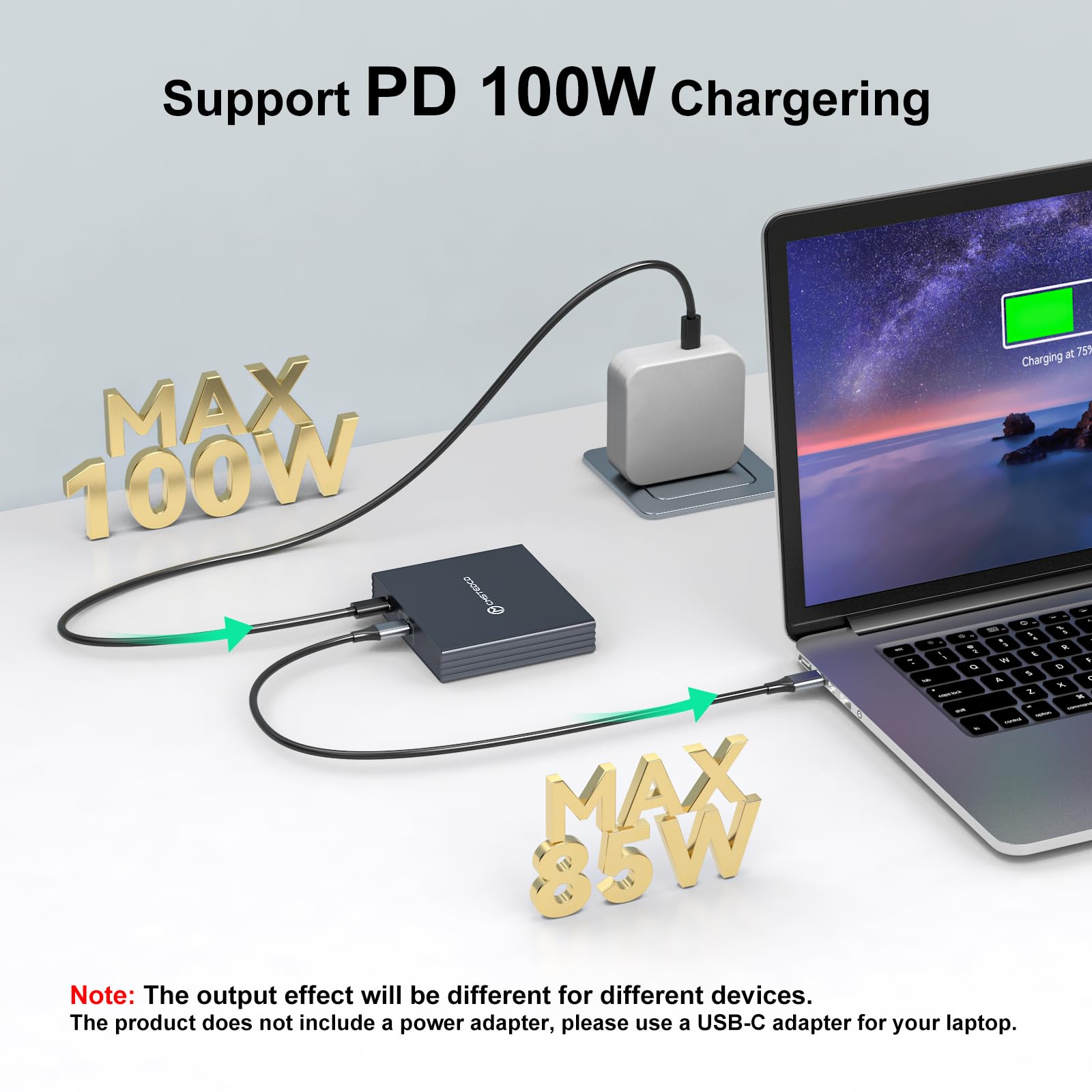Adaptateur USB C vers HDMI + 2 Displayport 3 moniteurs 4K60Hz DP HDMI Splitter 1 entrée 3 sorties pour affichage étendu avec charge PD 100 W, Plug & Play, compatible avec ordinateur portable, PC