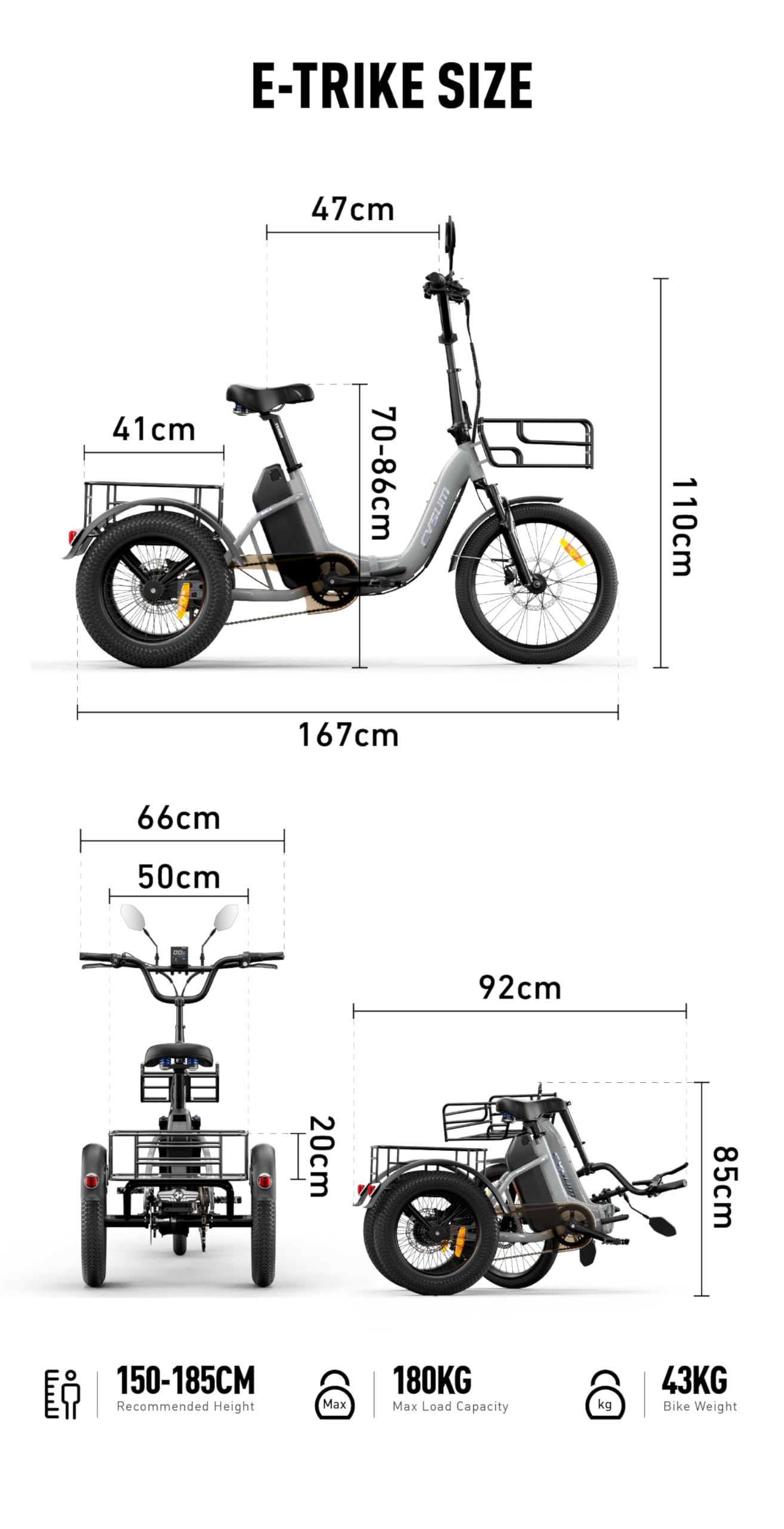 AG1 Pro triciclo elettrico per adulti con batteria 48V e 150km di autonomia, bici elettrica pieghevole in alluminio con freni Shimano MT200, cargo bike con sblocco NFC e retromarcia