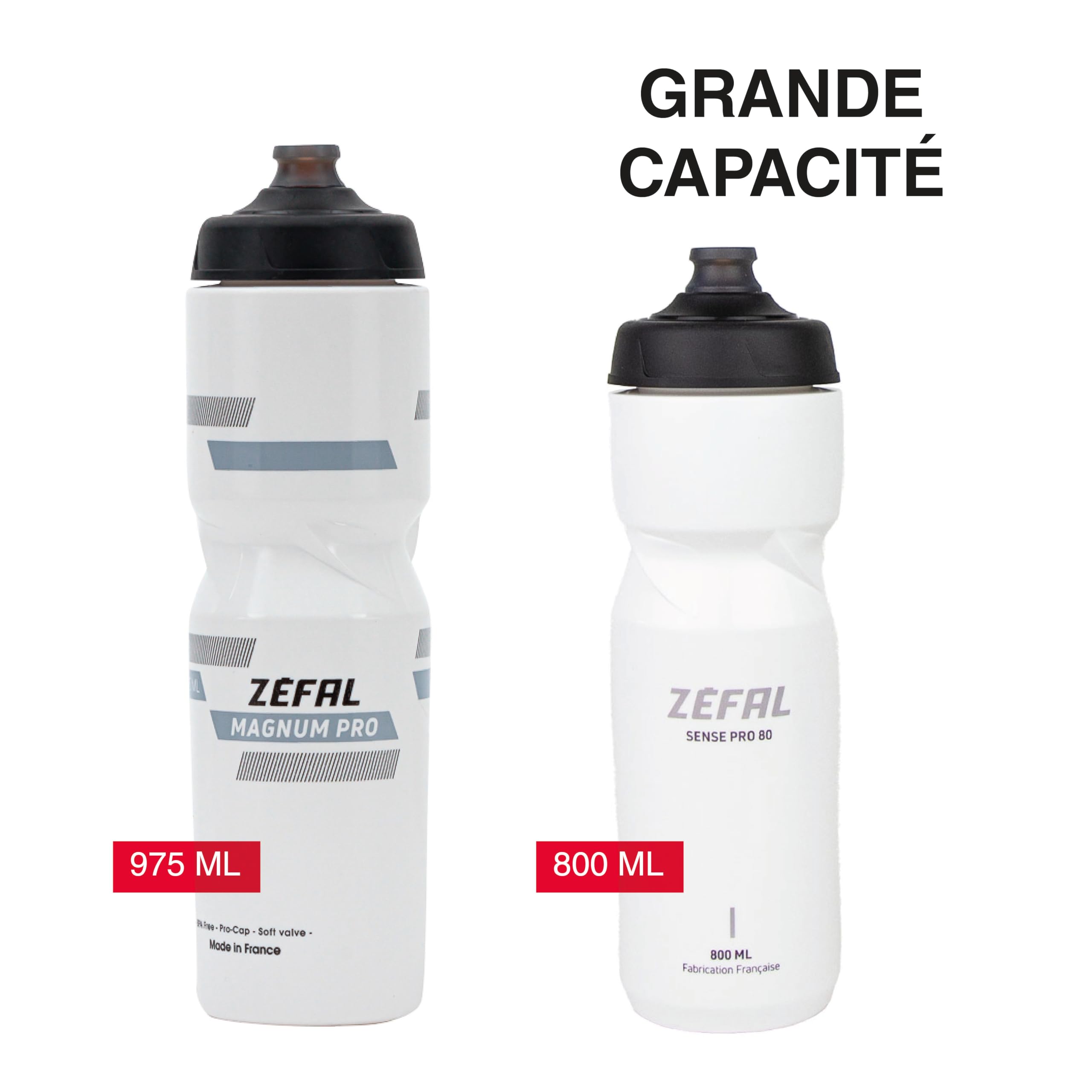ZEFAL Magnum Pro Noir Fumé et Gris - Bidon Velo de Grande Contenance - Gourde Vélo/VTT et Sport Réutilisable sans BPA - Tétine en Silicone Étanche - 975 ml, 92 g
