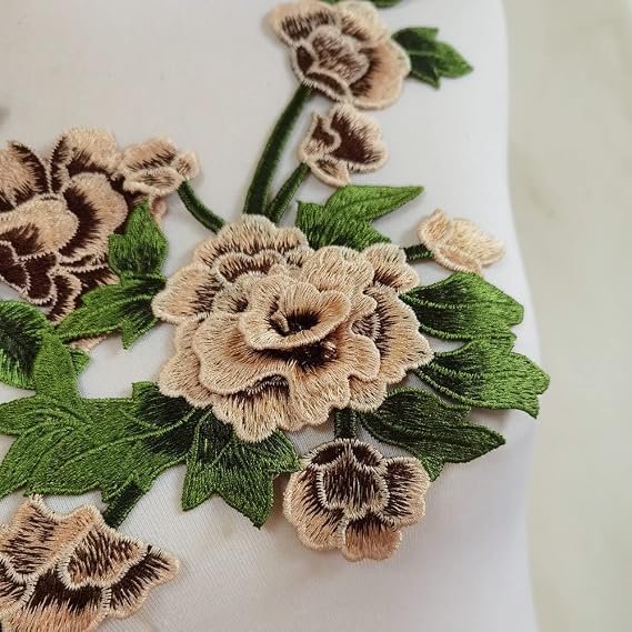 3pcs(Set) Flowers Embroidered Patch Sticker for Clothing Jacket Jeans Lace Applique DIY Clothes Decorations Fabric Patches (Khaki)