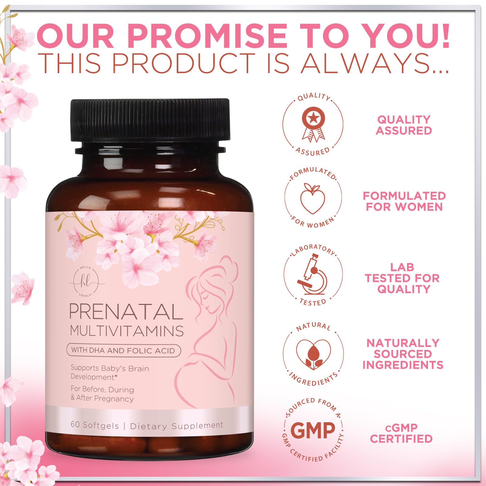 Prenatal Vitamins for Women with Folic Acid + DHA - Full-Spectrum Prenatal Supplement For Mom & Baby - Best Daily Pregnancy Multivitamin For Fetal Development Support, Bottled in USA - 60 Softgels — Amazon image 4