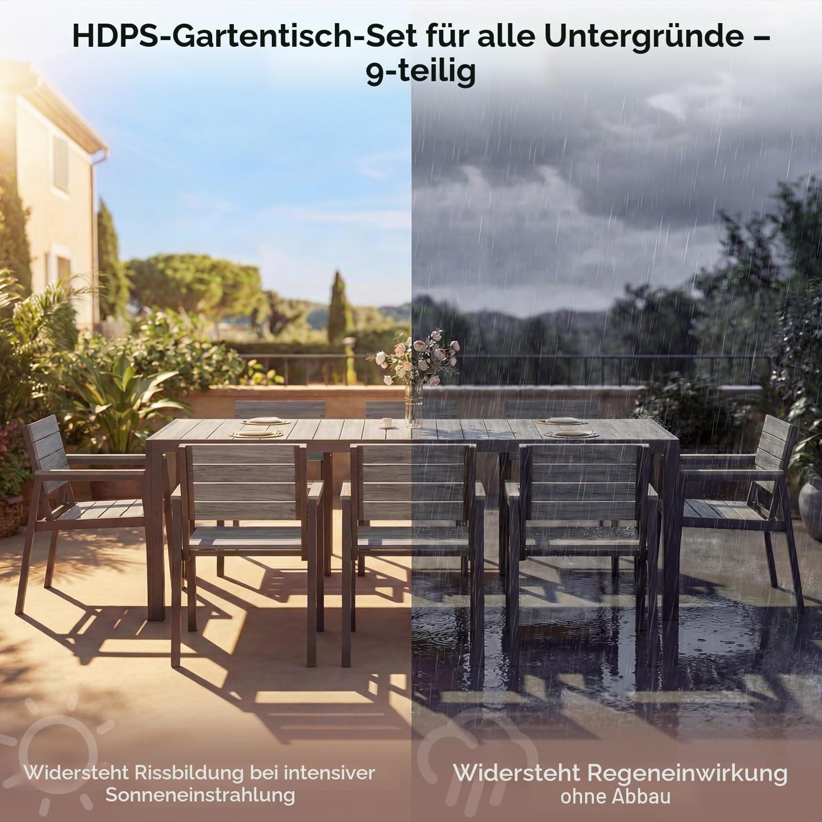Devoko Gartenmöbel Set 8 stühle mit tischt, Hochwertiges Gartenset Tisch und stühle in Holzoptik, Balcony Furniture alu, Gartengarnitur wetterfest, rostfrei, leicht und langlebig, Dunkelgrau.