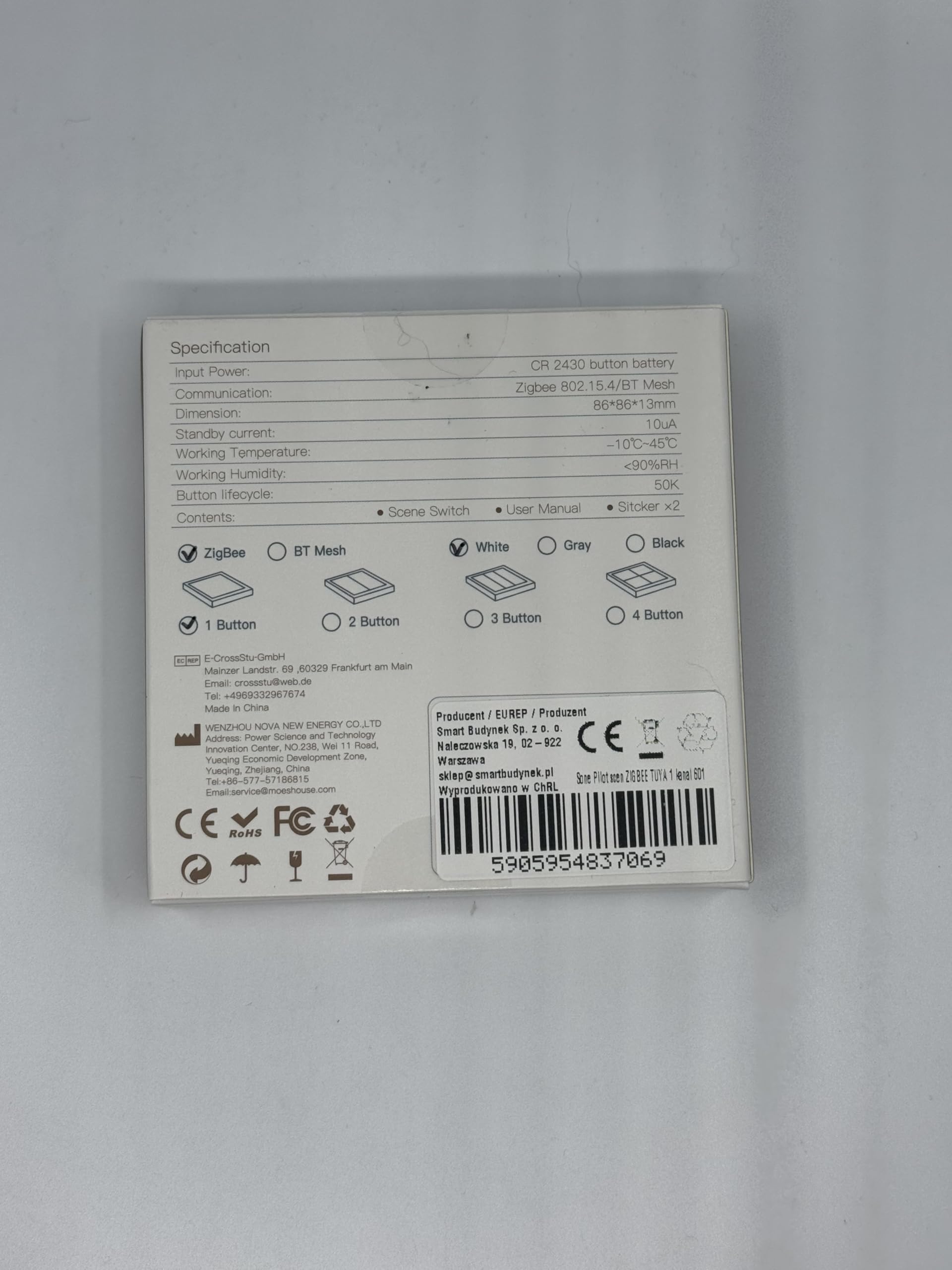 Sone Smart One ZigBee Schalter 1 Fach Smart Button 3 Szenen Tuya | 1 taste, 3 szenen, zigbee gateway, cr2430, klebemontage, tuya