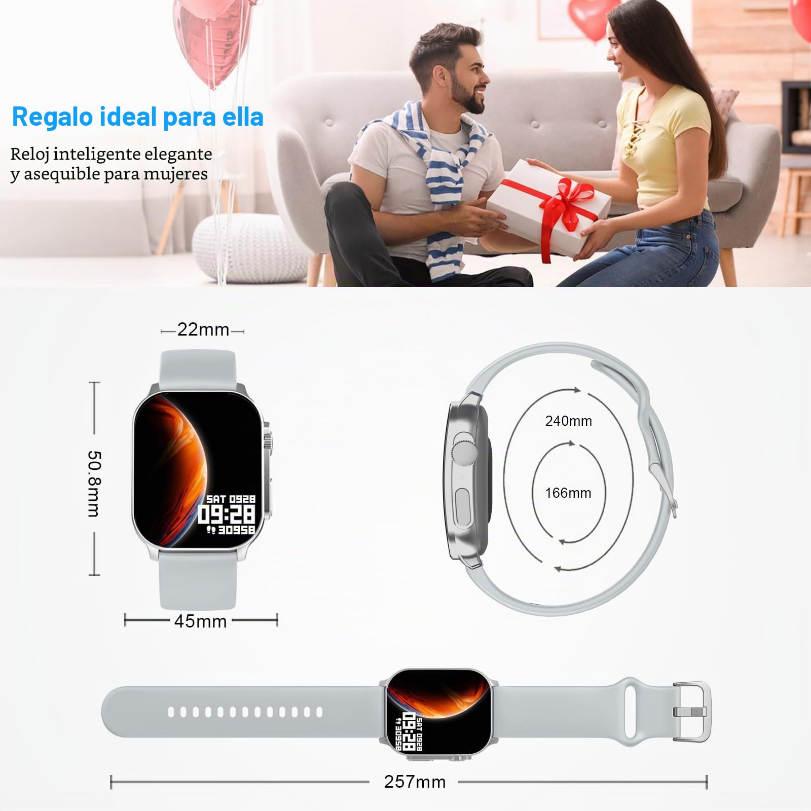 Reloj Inteligente Mujer Hombre, 2.01" HD Smartwatch, Llamadas Bluetooth Smart Watch con Pulsómetro/Monitor de Sueño/Podómetro, 110+ Modos Deportivos, IP68 Pulsera Actividad para Android iOS, Gris