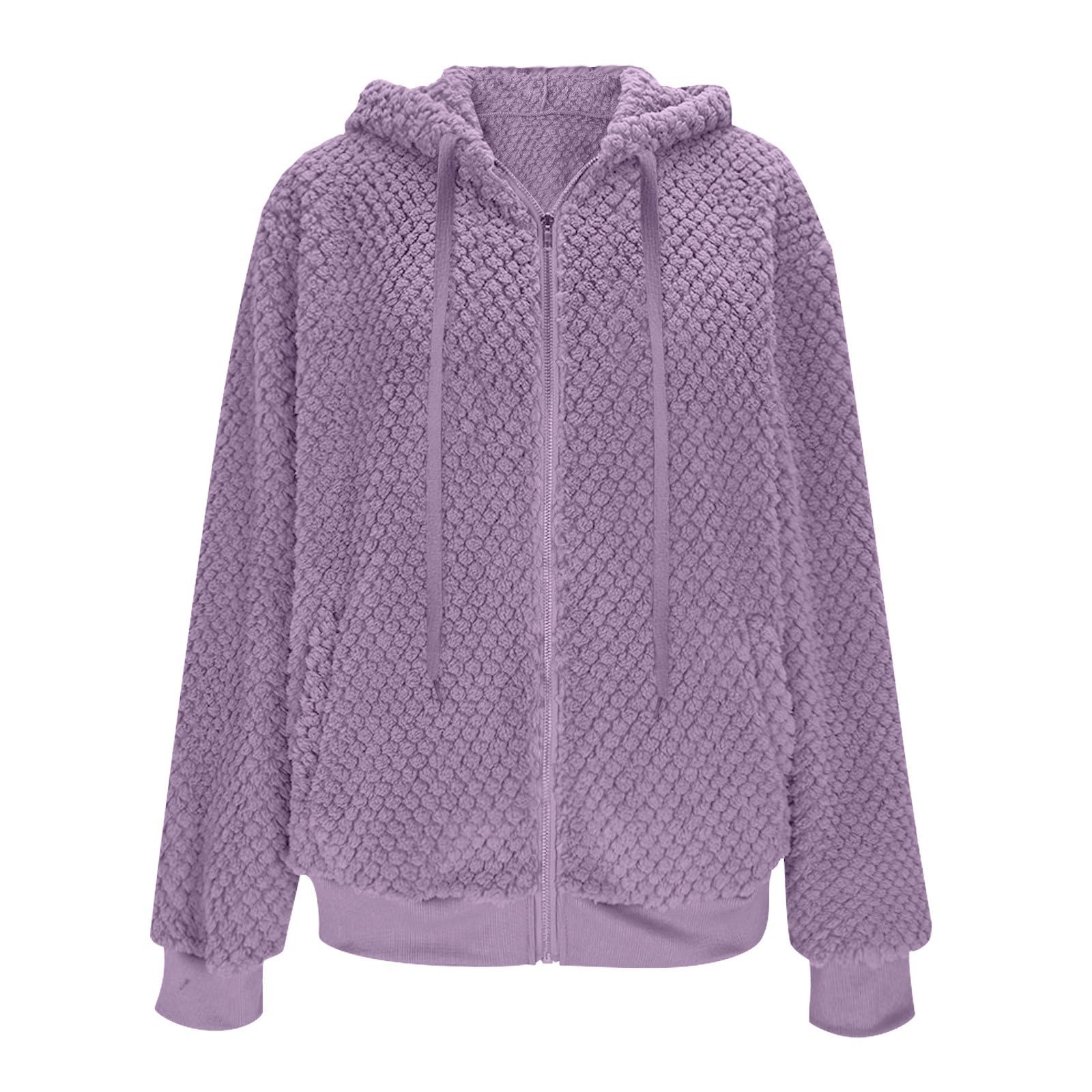 Chaqueta Mujer Invierno Abrigos De Cazadora Forro Polar，Chaqueta polar femenina con capucha forro interior cremallera frontal y bolsillos laterales ideal para exteriores uso diario y diseño informal