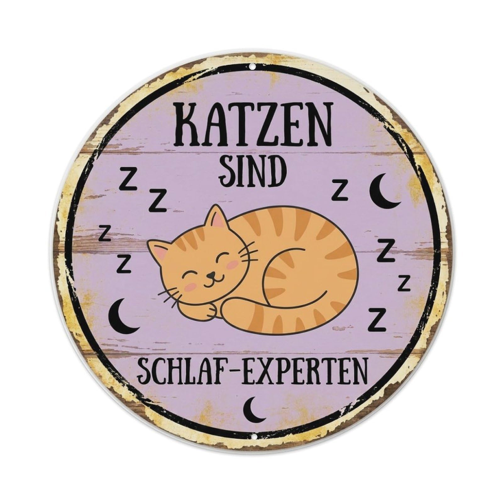 Fqcyn Style Cat Sleeping Expert Round Wall Hanging Metal Tin Sign Plaque Wall Decor For Cafe, Club Bar, Office, Home Garden Round Metal Poster 8X8inch