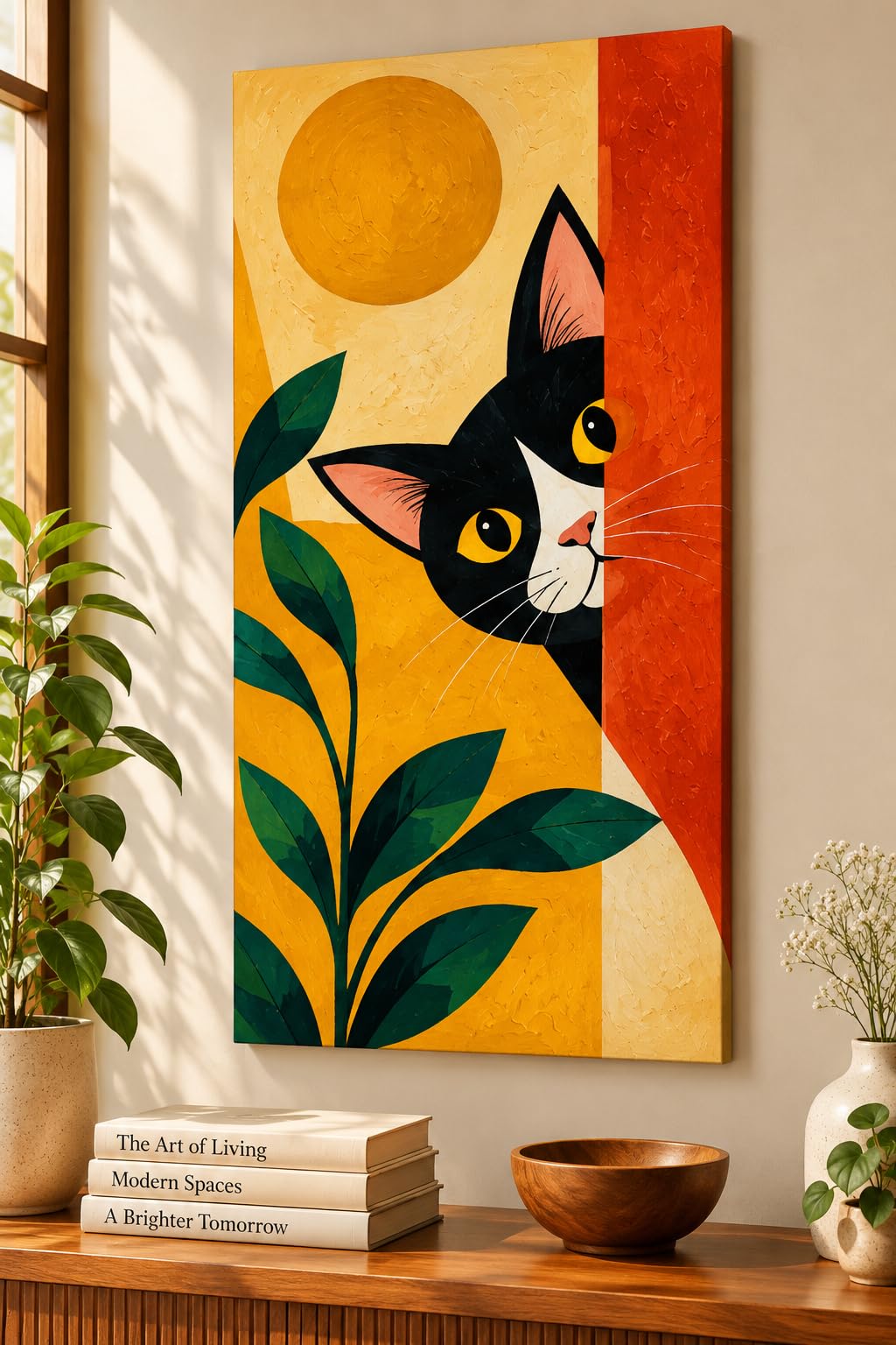 Peeking Cat Acrylic Hand-painted Canvas Painting | Original Artwork, A4 & A5 Sizes-picture-12