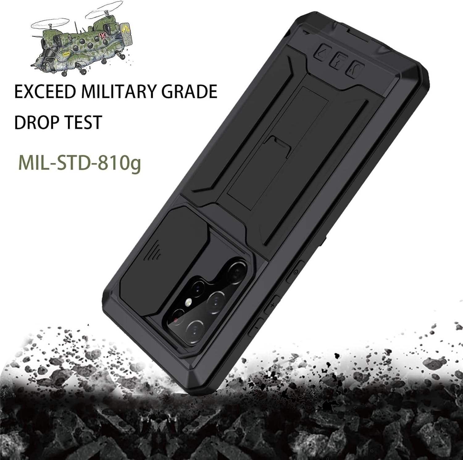 CZKE Aluminum Metal Case with Screen Protector for Samsung Galaxy S22 Ultra, Doom Armor Military Heavy Duty Shockproof Kickstand Full Cover (Color : Black, Size : S22pro)