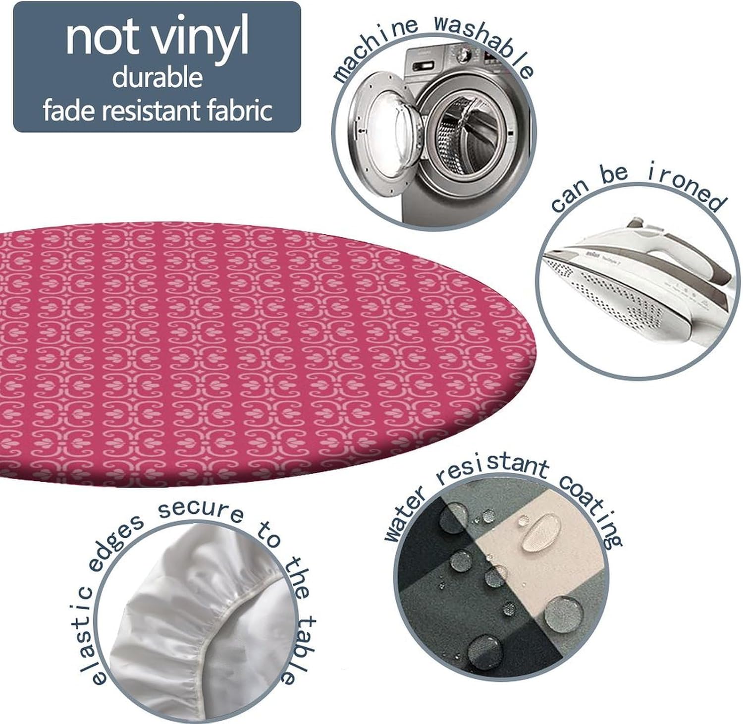 Elastic Round Patio Table, Abstract Pattern Printed on Spill Resistant Table Top Cover, for Dining Camping Outdoor, Fit for 52" Table