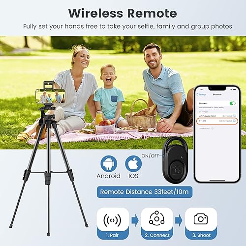 Miniatura 5 de MoKo Trípode para cámara iPhone trípode de 60 pulgadas con bolsa de viaje trípode para iPad con soporte universal para teléfono y control remoto