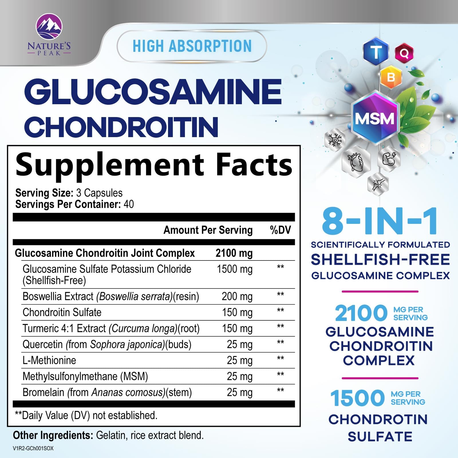 Glucosamine Chondroitin MSM 2100mg - 3X Strength Joint Support Supplement with Turmeric, Glucosamine & Boswellia - Nature's Cartilage, Mobility & Flexibility Support - Bottled in USA - 120 Capsules — Amazon image 2