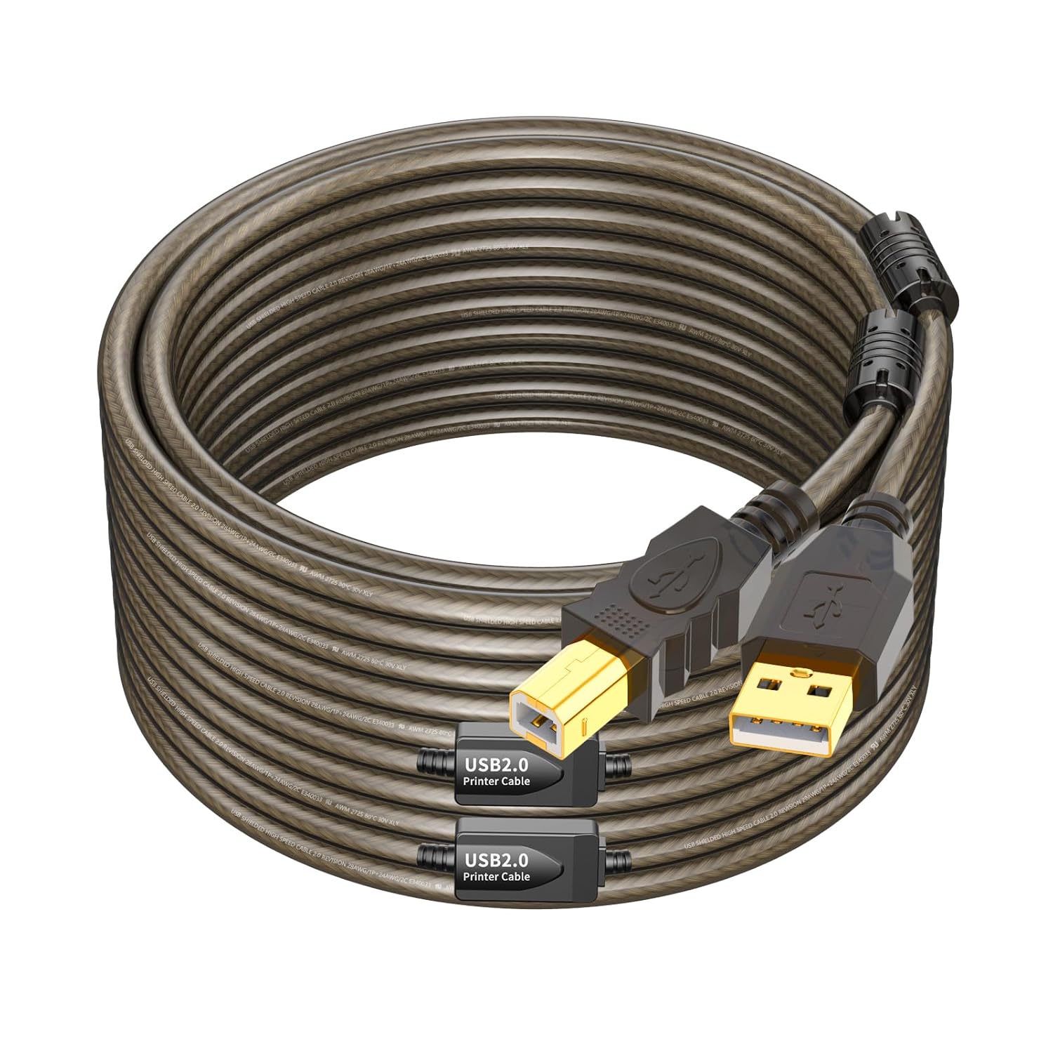 100ft USB 2.0 Printer Cord - High Speed Active USB Cable Compatible with Printer, Scanner, Fax Machine