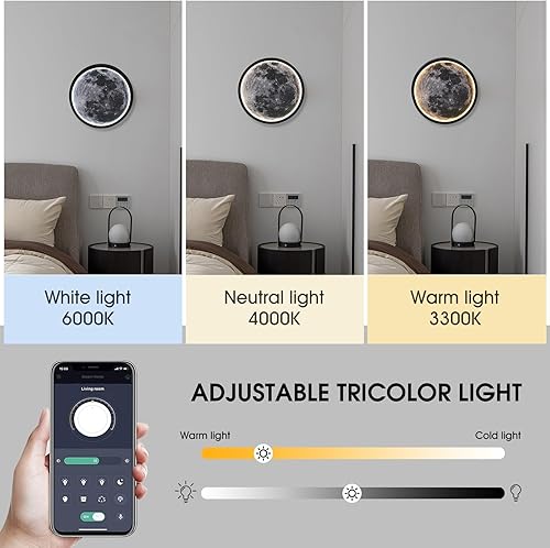 Miniatura 3 de Lámpara de techo de luna de montaje empotrado, regulable con control remoto, luz decorativa de montaje en pared de 11.8 pulgadas para dormitorios,