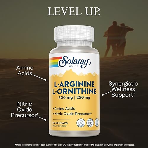 Miniatura 3 de SOLARAY L Arginine L Ornitina 750mg Suplemento de aminoácidos - Precursores del óxido nítrico - Aminoácidos no esenciales que apoyan el bienestar