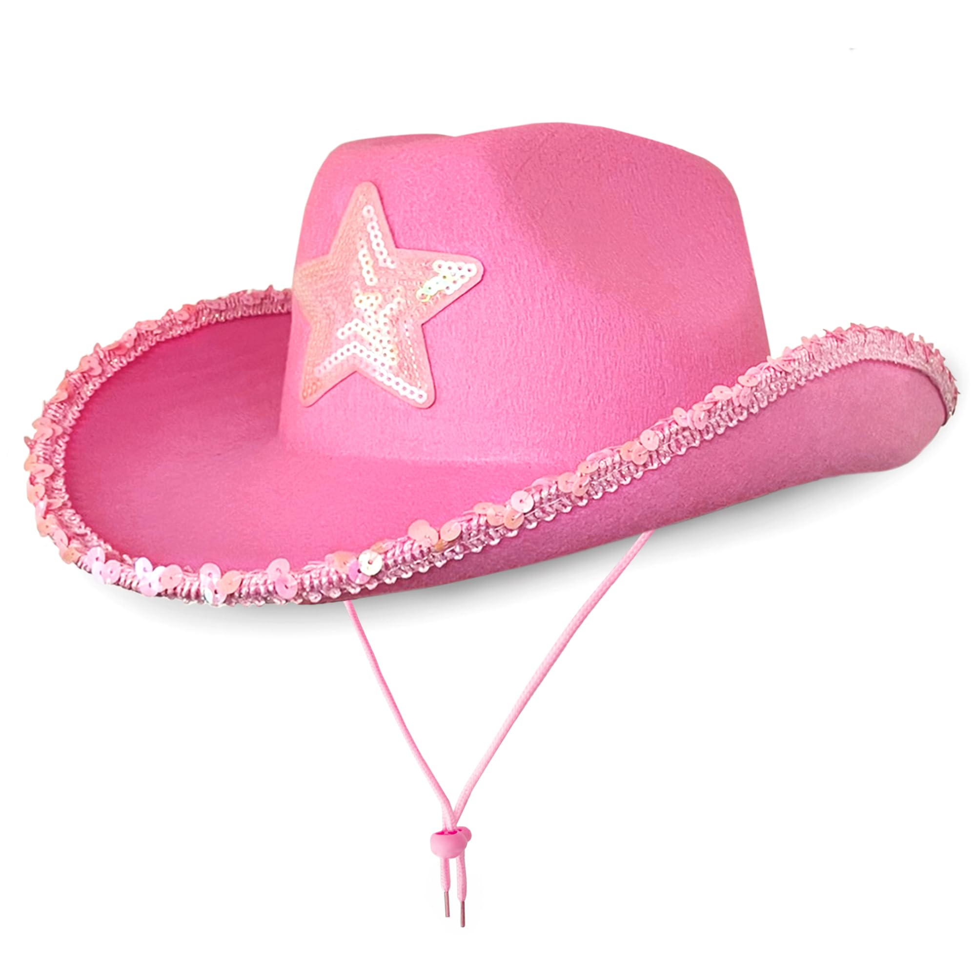 Cowboy Hats Cowboy Unisex Felt Western Cowgirl (1x Pink Hat with Pink Star) Texas Texan Costume Accessories for Men, Women, Adults Wild West Fancy Dress Party