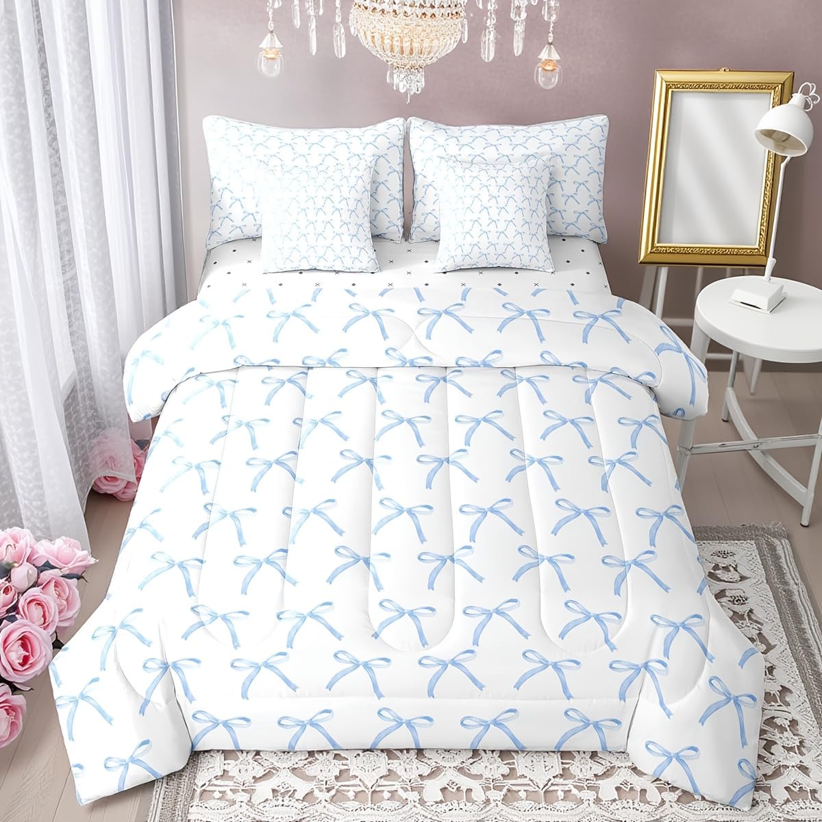 Parure de lit 7 pièces enfants bleu Manfei avec couette et draps