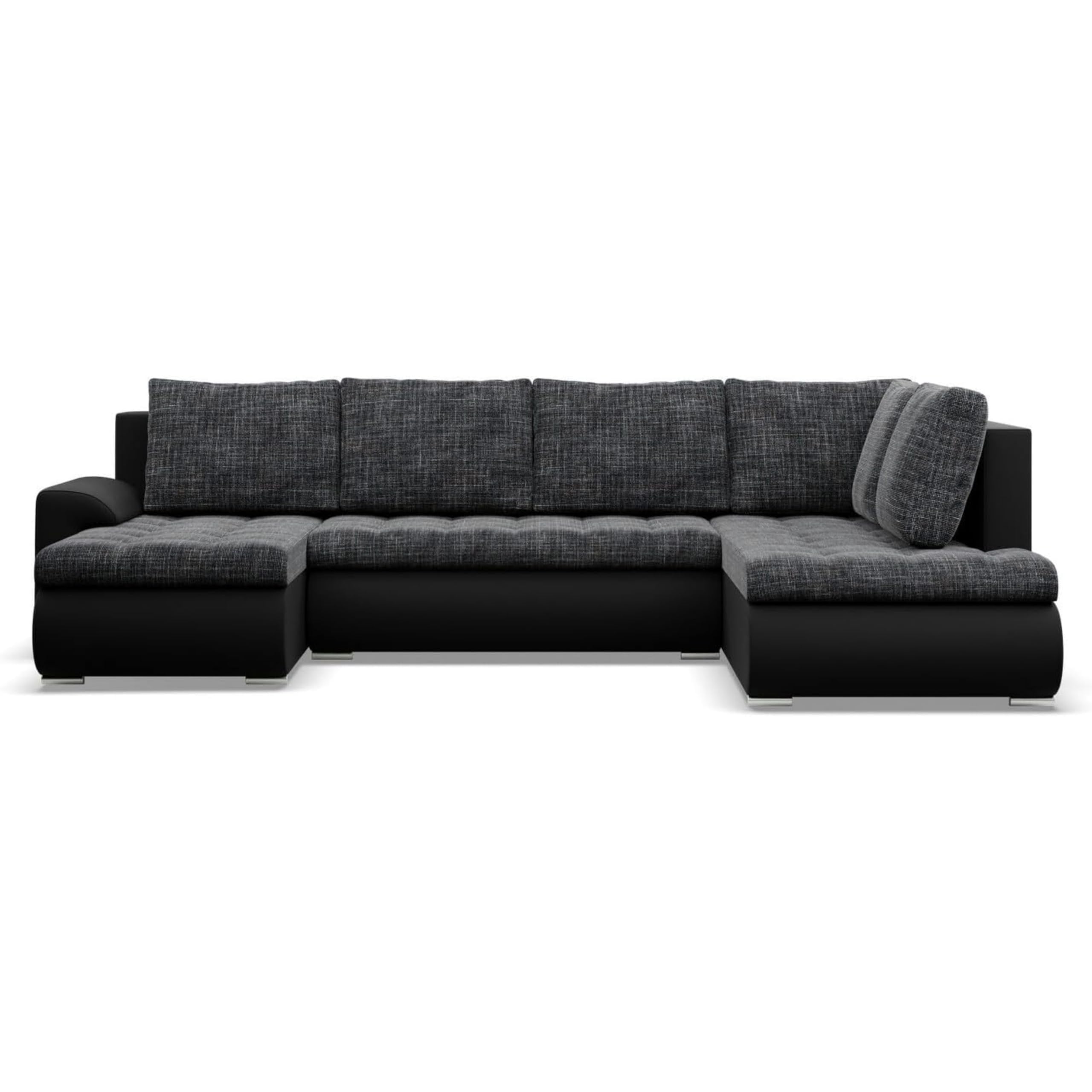 Mebligo - Ecksofa mit Schlaffunktion und 3 Bettkasten FORESTA 300x89x200 (BxHxT) Dunkelgrau + Schwarz - Ottomane Rechts Eckcouch, Couch U Form, Sofa Wohnzimmer, Sofas & Couches, Eckschlafsofa