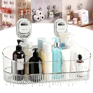 YTRPA No-Drill Bathroom Suction Storage Box Large Capacity Strong Load-Bearing No Drill Bathroom Drain Rack Hanging Shower Caddy