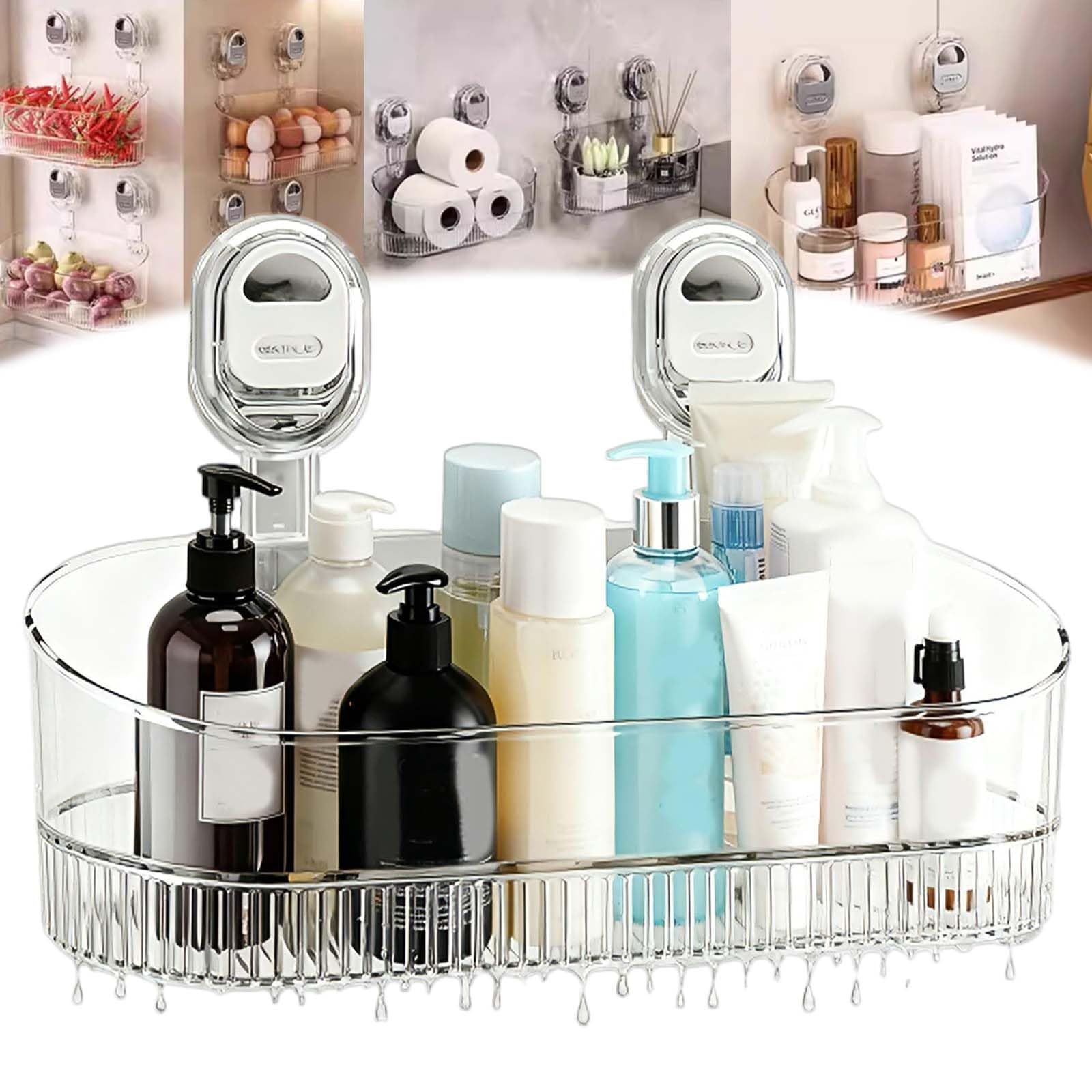 YTRPA No-Drill Bathroom Suction Storage Box Large Capacity Strong Load-Bearing No Drill Bathroom Drain Rack Hanging Shower Caddy