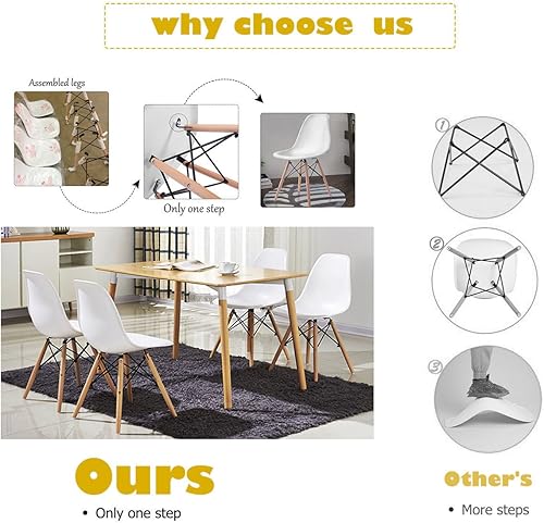 Miniatura 5 de COSTWAY Juego de 4 sillas de comedor, estilo Eiffel DSW, estilo moderno de mediados de siglo, silla de plástico moldeado para cocina, comedor, sala