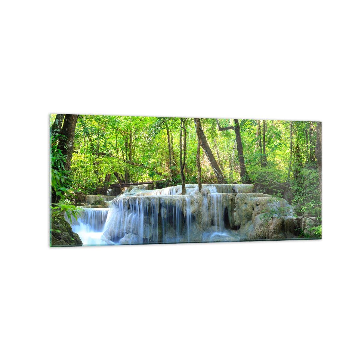 Decoracion Salon Cascada bosque medio ambiente Vidrios decorativos 120x50cm Cuadro Sobre Vidrio Moderno Cocina Cuadros Pared Impresiones Impresión en Cristal Wall Art Prints Grande GAB120x50-2664