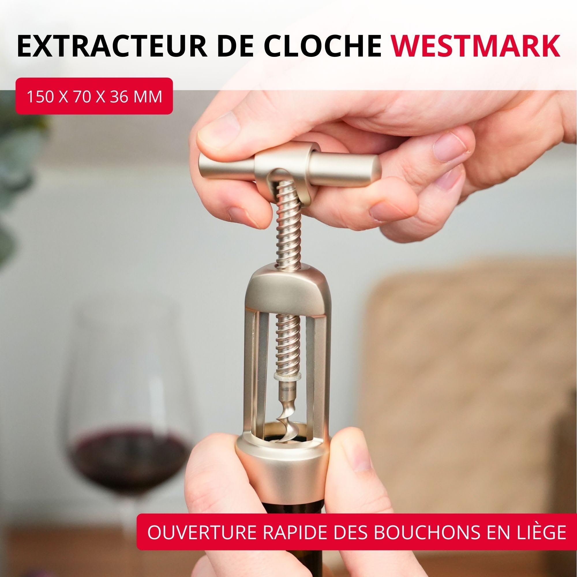 Westmark Tire-bouchon à Cloche avec Extracteur, Monopol Edition, Acier/Fonte de Zinc, Barolo, Effet Mat, 62603380, Argenté