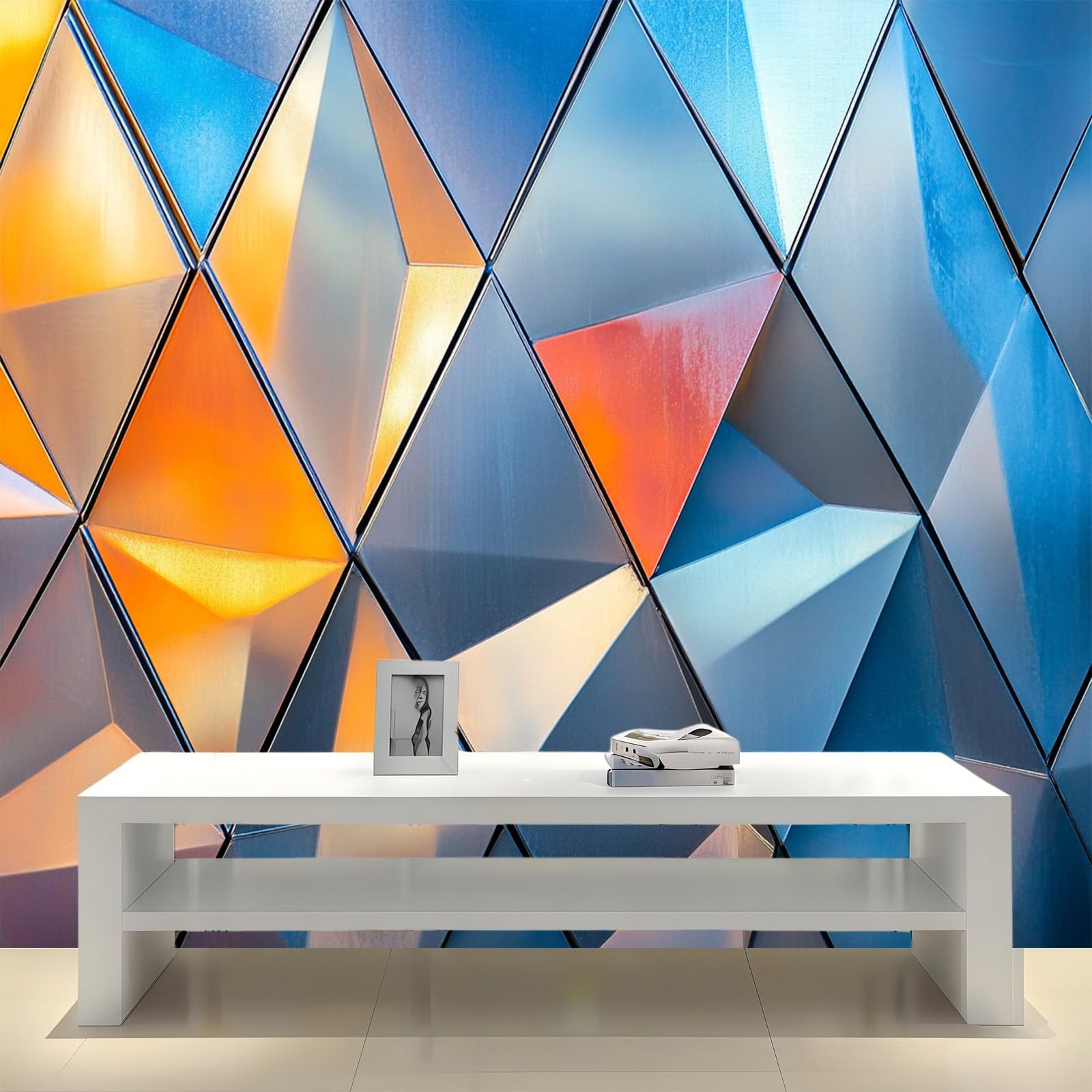 Papier Peint Intissé Art géométrique losange 400 x 280 cm Panoramique Gris Argenté Fond TV Salon Chambre Décoration Murale Grand Format