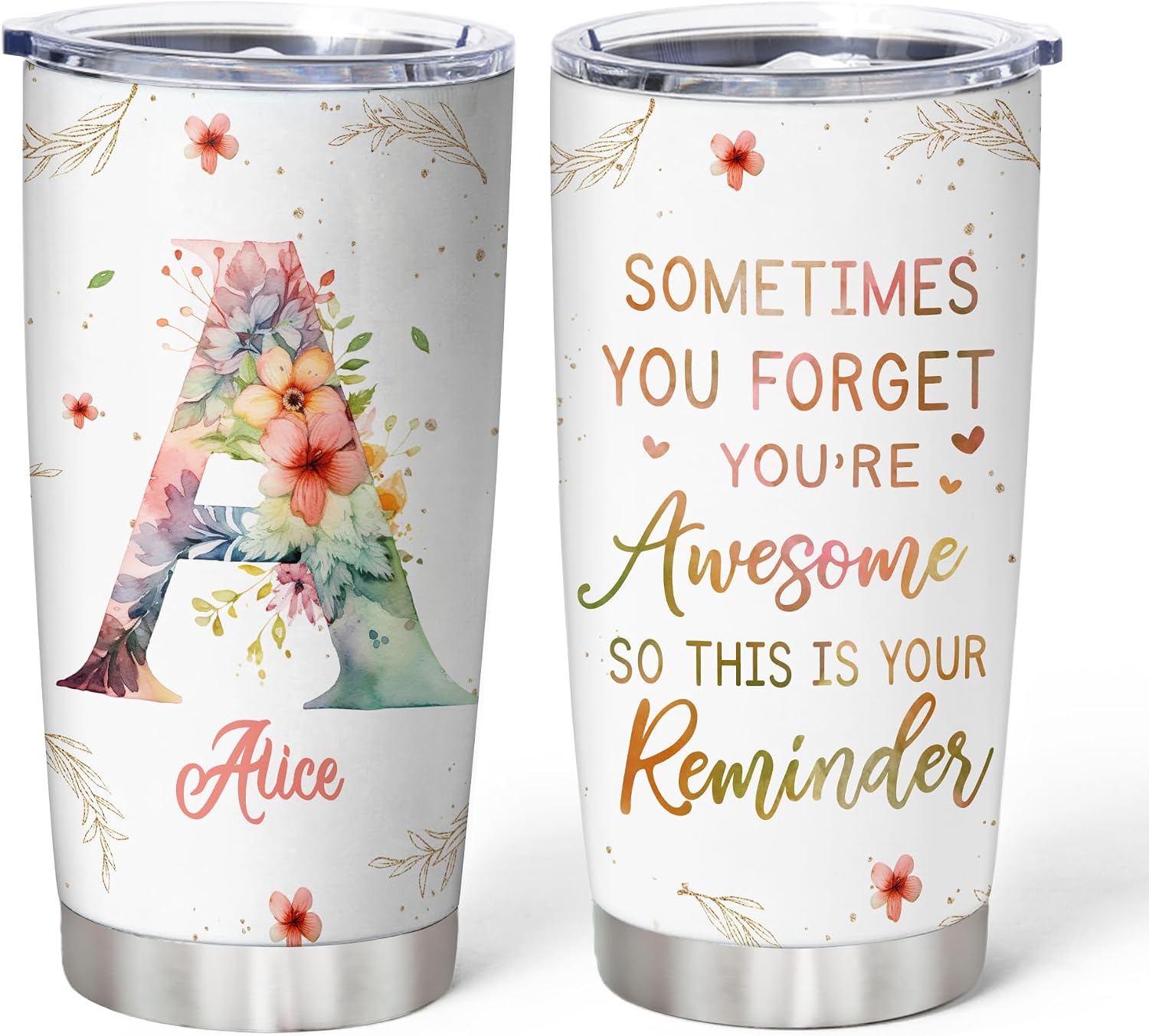 Hyturtle Personalized Initial A-Z Tumbler With Name - Sometimes You Forget You're Awesome- Motivational Christmas Gifts for Women- Appreciation Thank You Gifts- Letter A 20oz Stainless Steel Tumbler