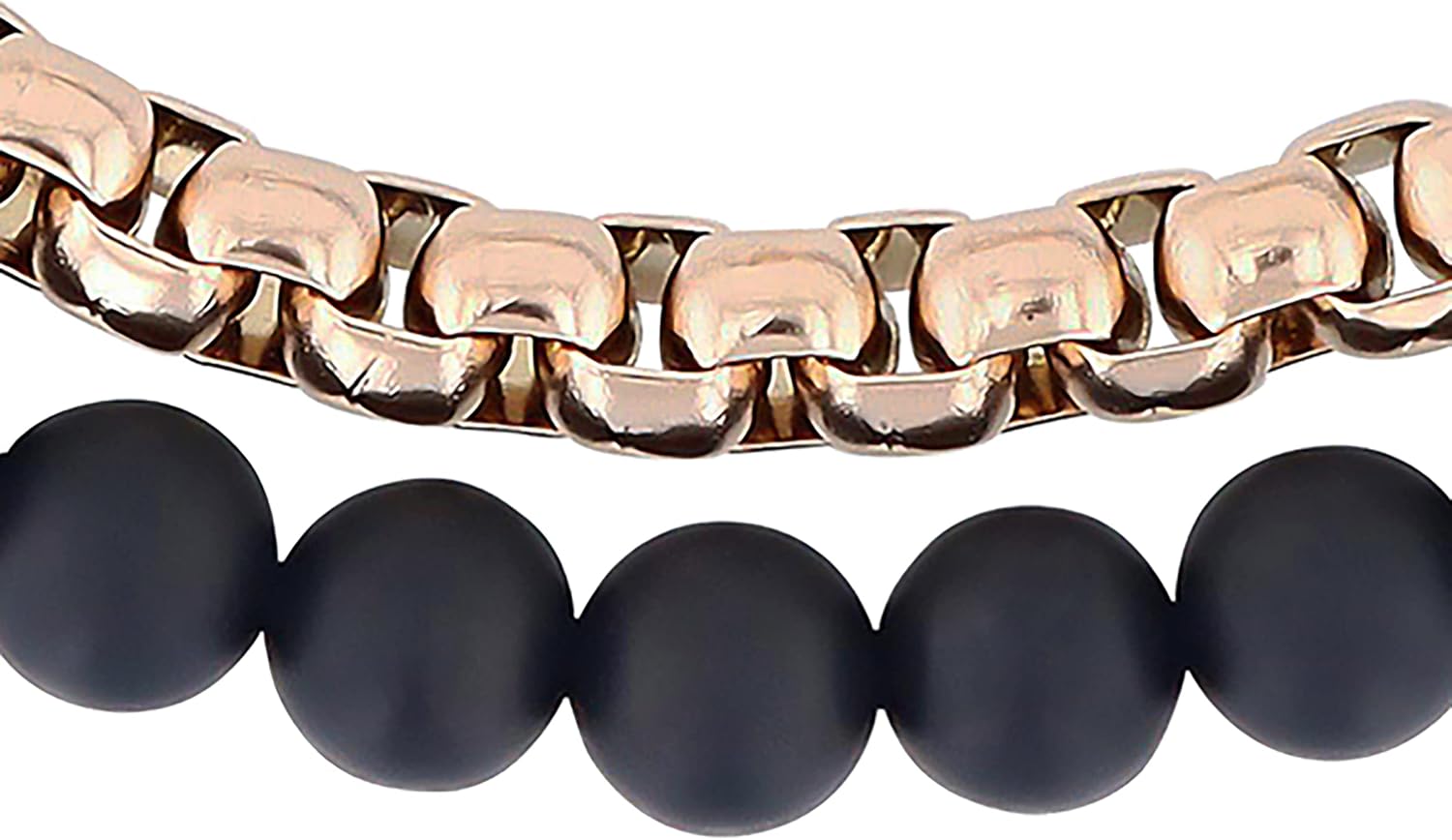 Men's Stainless Steel Bead Beaded Double Strand Rolo Chain Adjustable Nylon Bolo Bracelet