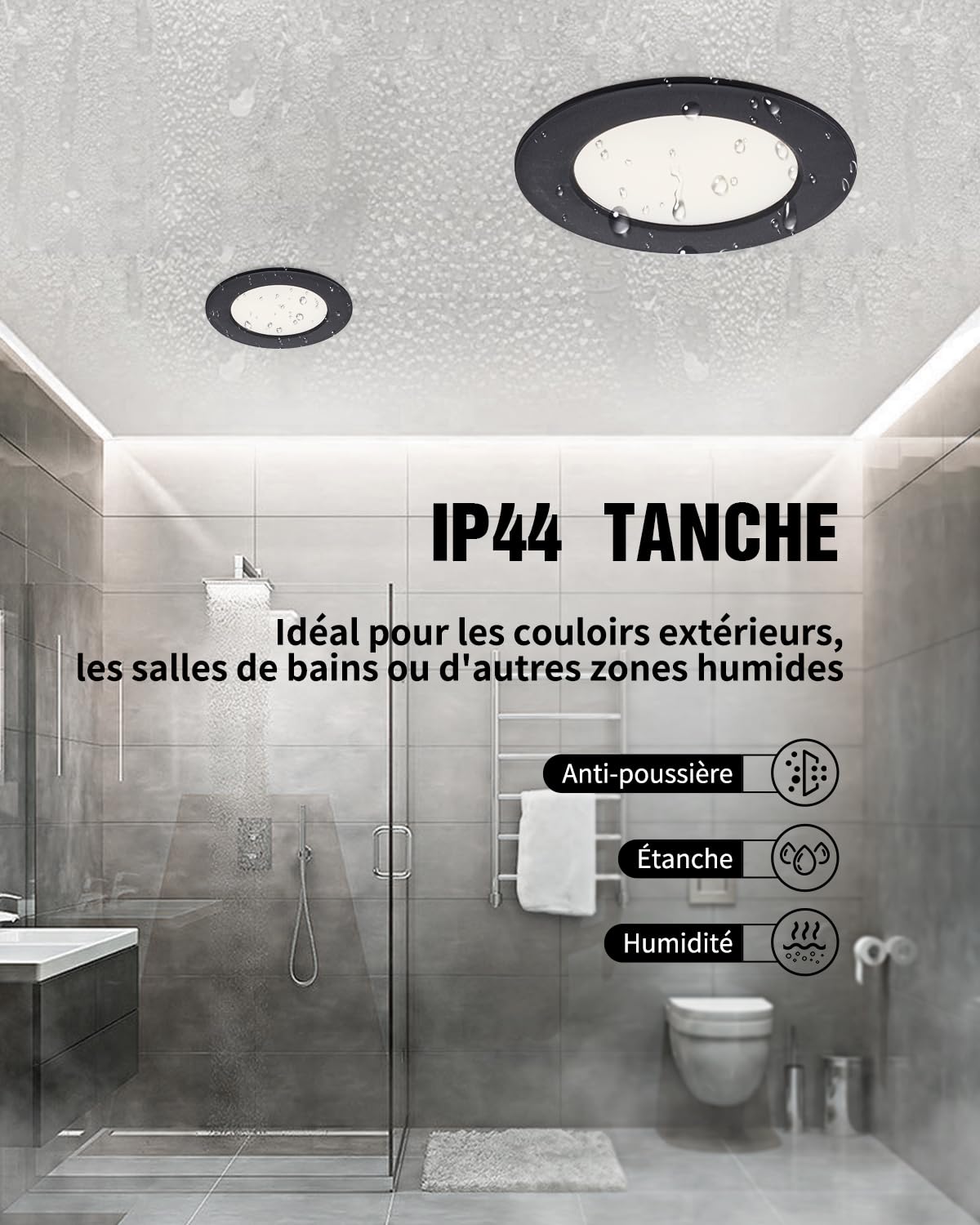 Lot de 20 Spots LED Encastrables, 5W, Noir, Spot Salle de Bain, IP44, Ultramince 25 mm, Blanc Chaud 3000K, Trous Ø75-90mm, Spot LED Extérieur Rond, AC 220V-240V, pour Cuisine Salon Chambre