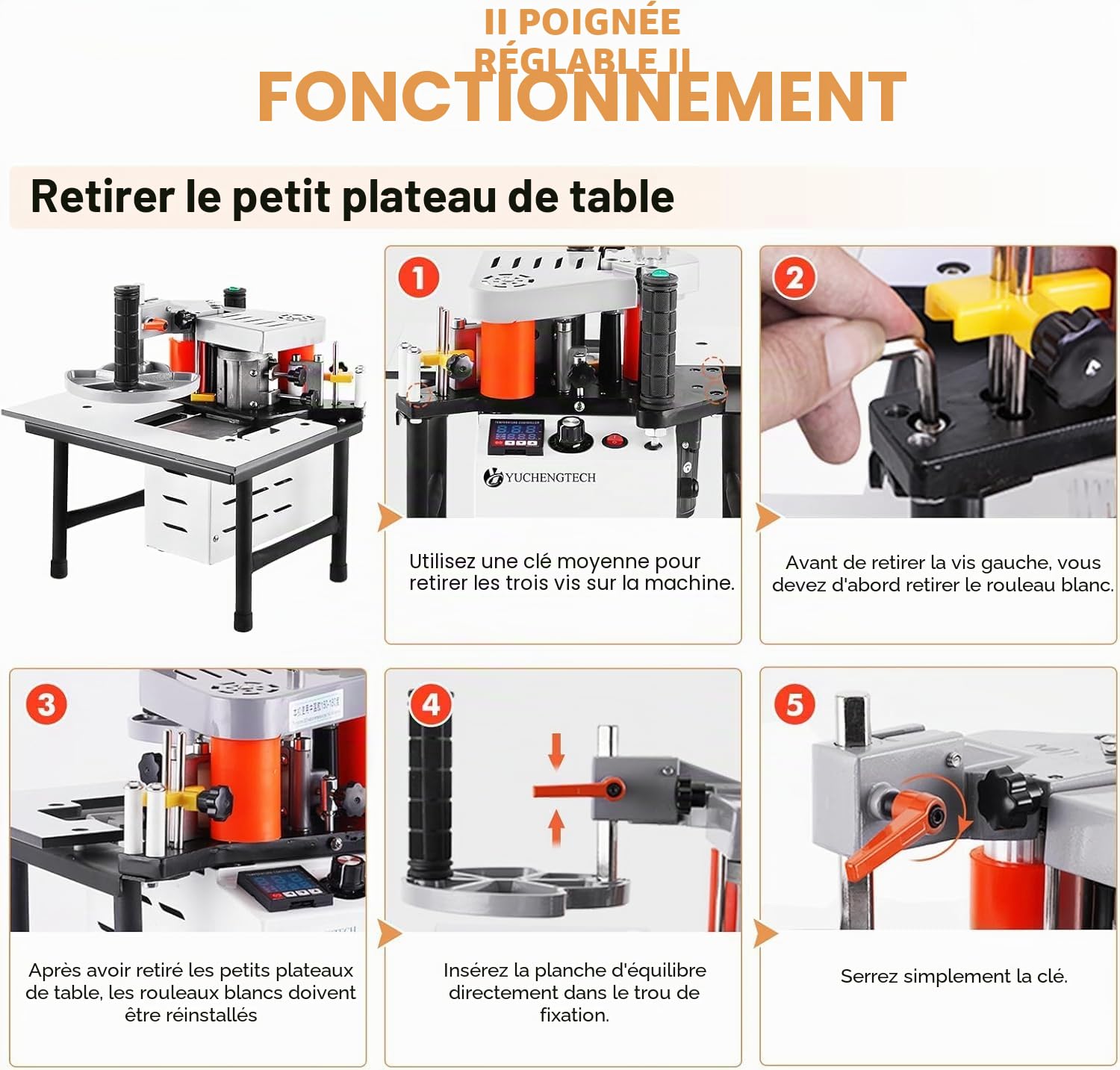 YUCHENGTECH Plaqueuse de Chant Portative 2-6m/min pour PVC/Contreplaqué | Vitesse Réglable 2-6m/min, Collage Double Face, Largeur 10-50mm, Épaisseur 0.3-3mm, pour Travail du Bois