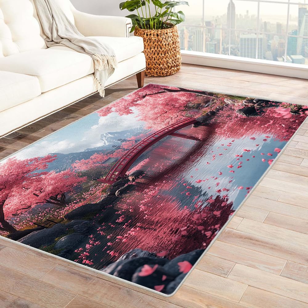 Tapis de salon 3D arbres roses pour embellir votre terrasse ou la chambre de votre fille