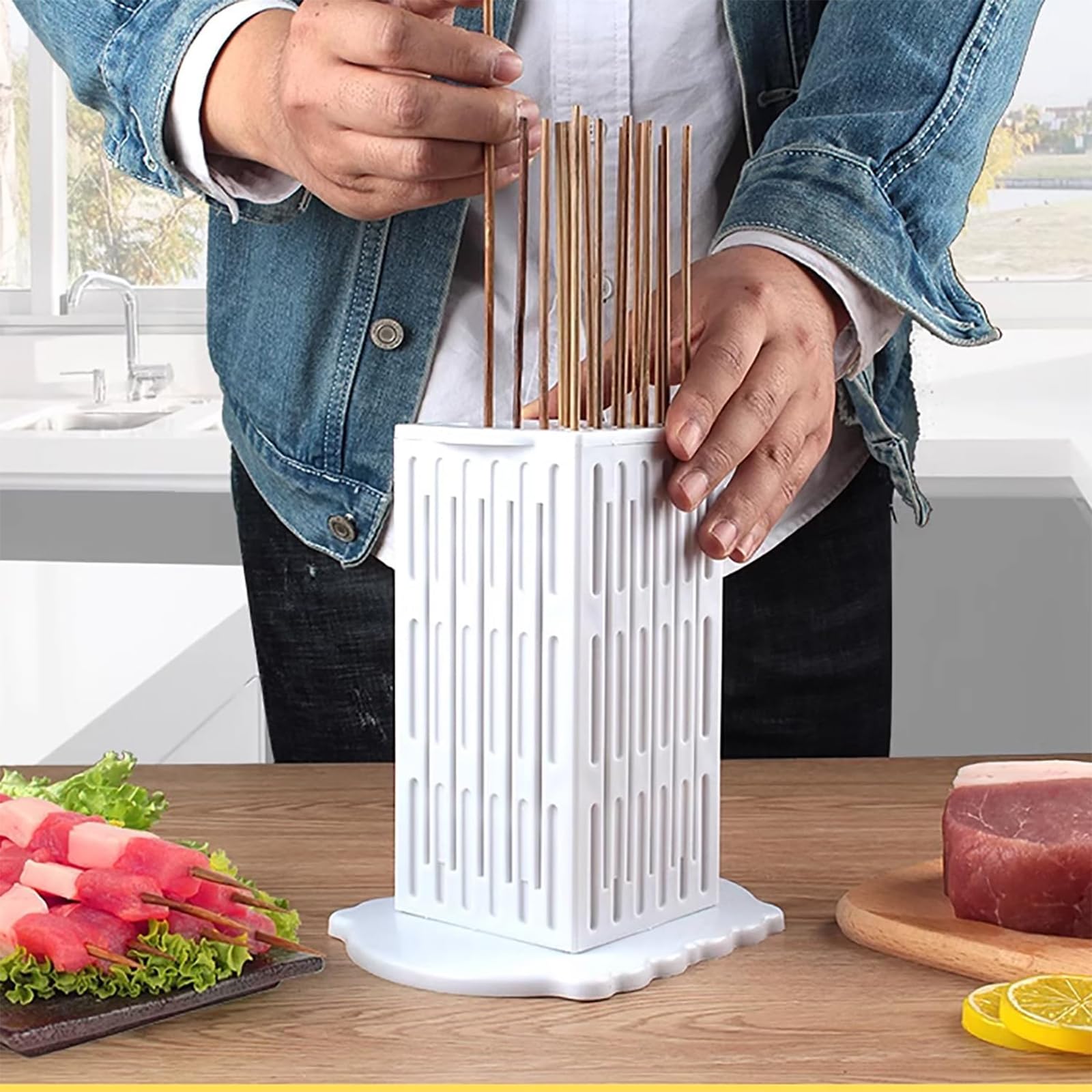Scatola Per Kebab, Kit Riutilizzabile Per Preparare Kebab Per Barbecue, 36 Spiedini In 3 Minuti/Nessuna Lesione Alle Mani, Non Richiede Tempo, Per Carne, Frutta O Verdura