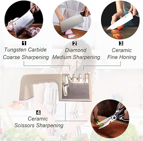 Miniatura 3 de Afilador de cuchillos doméstico: afila cuchillos de cocina, cuchillos de chef, tijeras. 3 etapas con carburo de tungsteno y cerámica. Fácil de usar